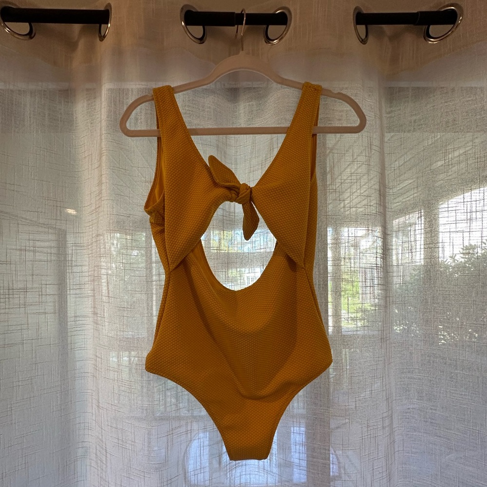 Mustard Yellow Cutout One Piece Bathing Suit